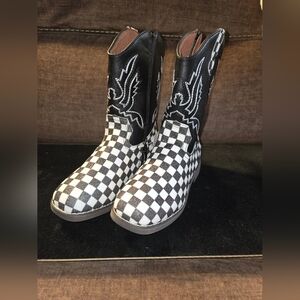 Kids Black and White Checkered Boots